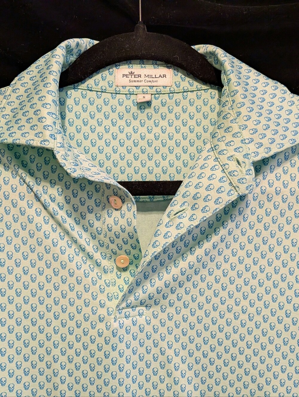 PETER Millar Summer Comfort "SKULLS" print Performance Golf Polo Shirt Size S - Picture 3 of 7
